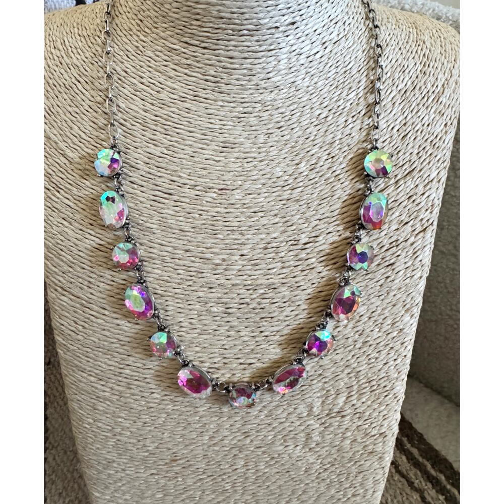 ATG Aurora Borealis Crystal Necklace & Earrings Set Silver Tone NWOT